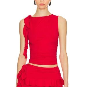 Lioness Rendezvous Red One-Shoulder Ruffle Top